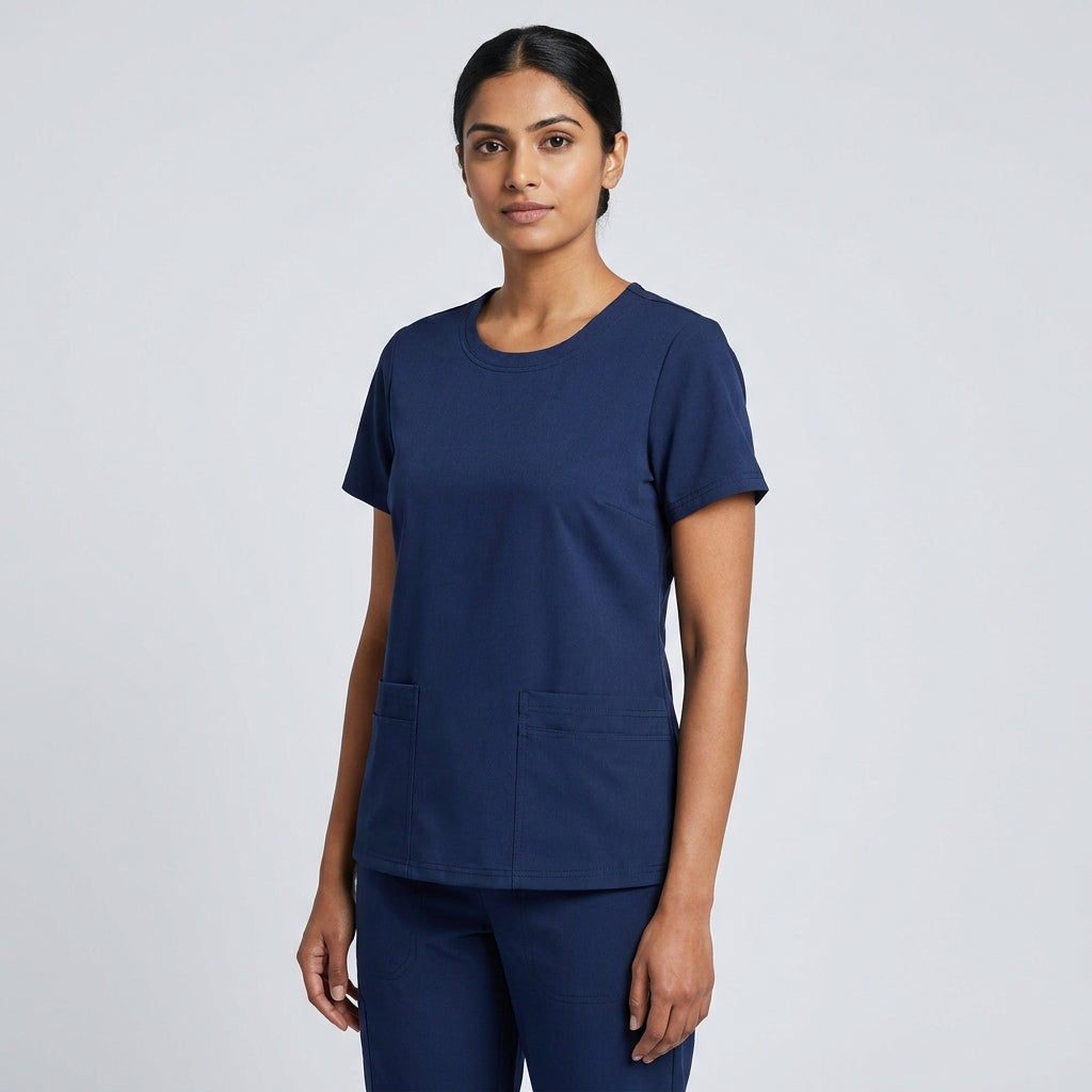 LuxiFlex™ Women's Round Neck (Navy) Scrub